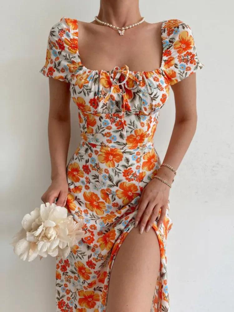 Vestido de festa com estampa floral