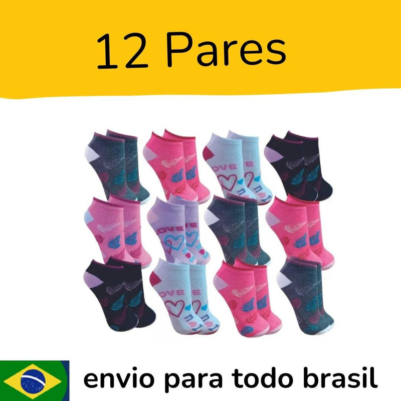 Kit 12 pares meias adulto feminino