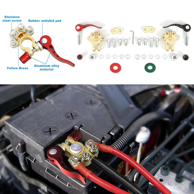 Automotivo Car Top Post Terminais de bateria, Braçadeira de cabo de fio, Positivo e Negativo Conectores, 12V, 24V, 1 Par