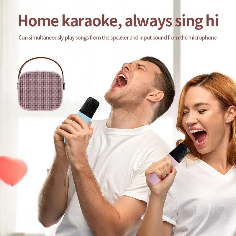 Alto-falante Bluetooth portátil com microfone sem fio, máquina de karaoke, reprodutor de música para adultos e crianças