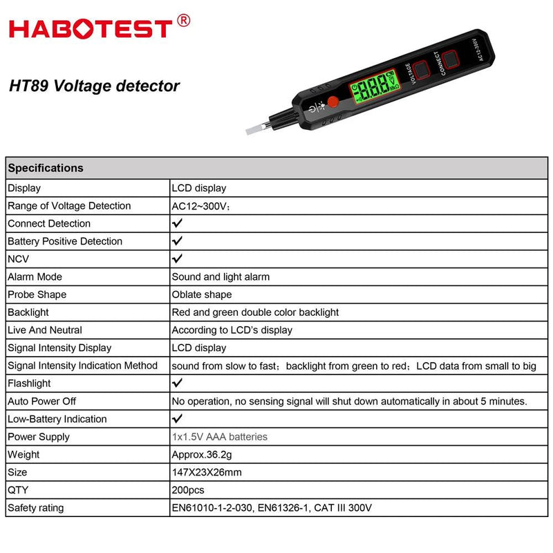 HABOTEST-HT89 AC Tensão, Detector de Tensão Digital - Caneta Teste Elétrico