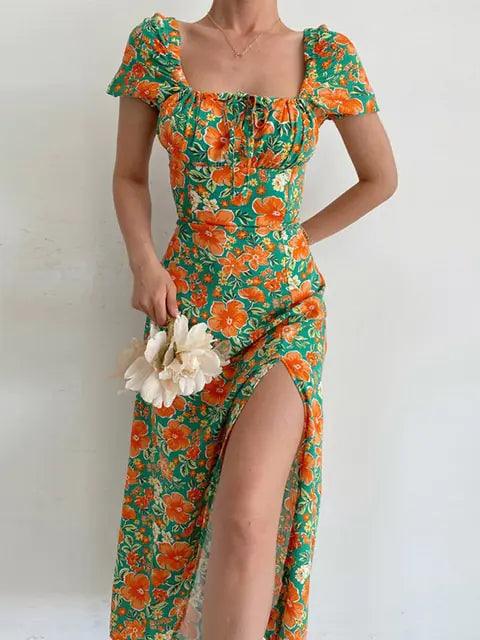 Vestido de festa com estampa floral